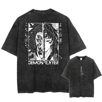 Demon Slayer Graphic T Shirt Men Women Washed Oversized Y2k Anime T Shirts Women Streetwear Summer Tees Short Sleeve Female Male Clothing