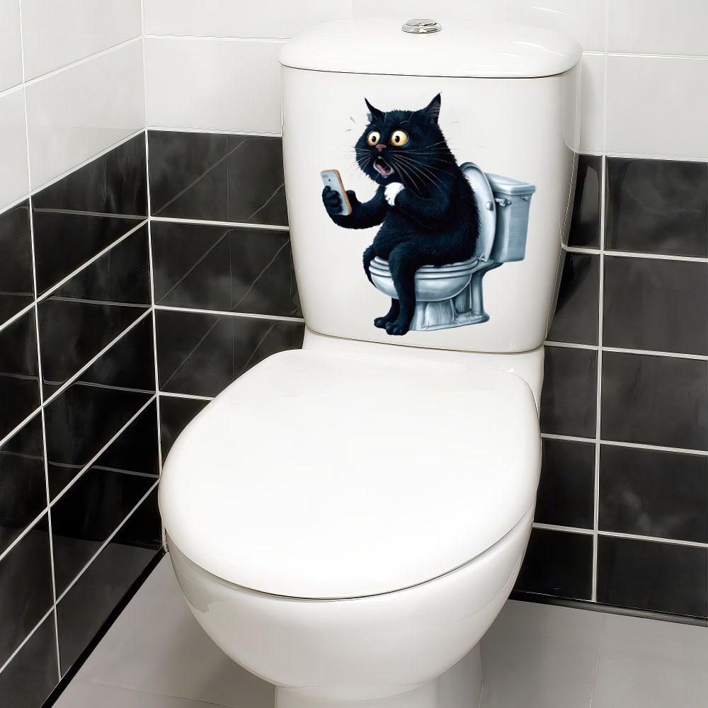 Self-adhesive Cartoon Cat PVC Toilet Stickers for Bathroom Wall Decor
