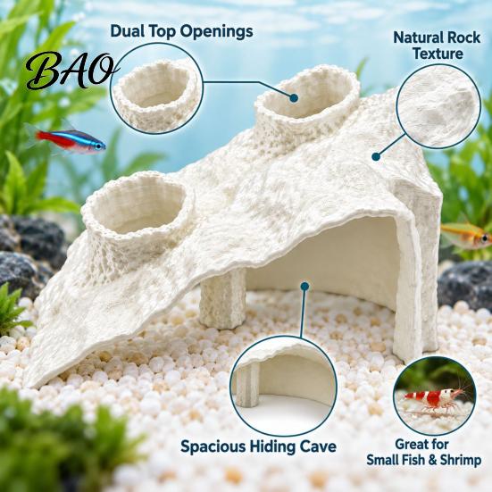 Aquatic Pet Accessories Aquarium Corner Hideout, under Gravel Betta Fish Cave Tunnel, Hideout Stone-Look Viewing Tunnel for Shrimp Tank Underwater