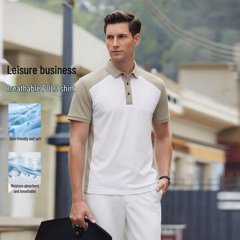 POLOMEISDO Men s Color-block Short Sleeve Polo Shirt 2XL белый