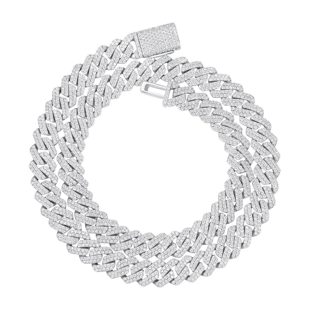 A New Copper Inlaid Zircon 10mm12mm Full Diamond Flip Buckle Cuban Chain Necklace Heavy Industry Tide Europe and the United States, Popular