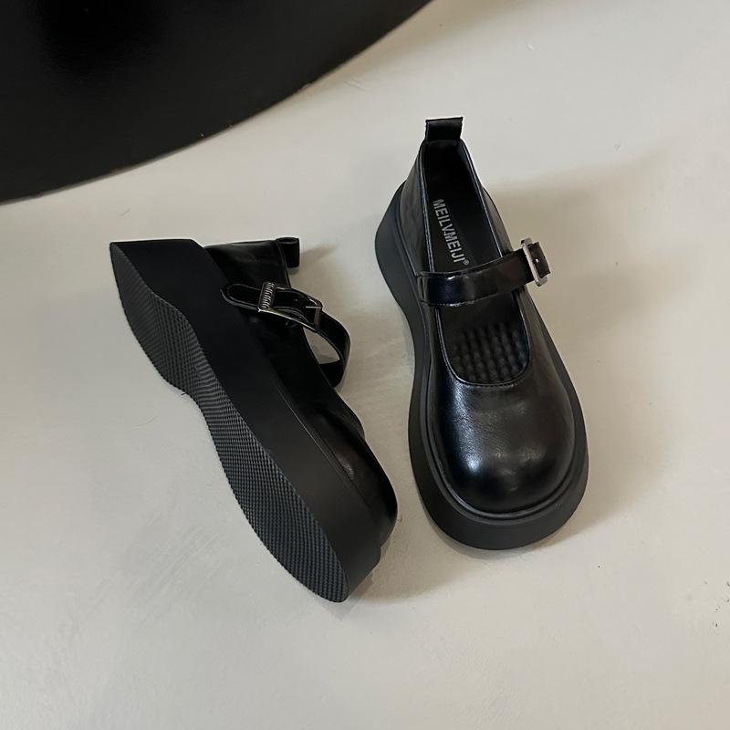 2025 New Baita Black Women's Shoes Mary Jane Small Leather Shoes Retro British Style Japanese One-word with Shallow Mouth Single Shoes