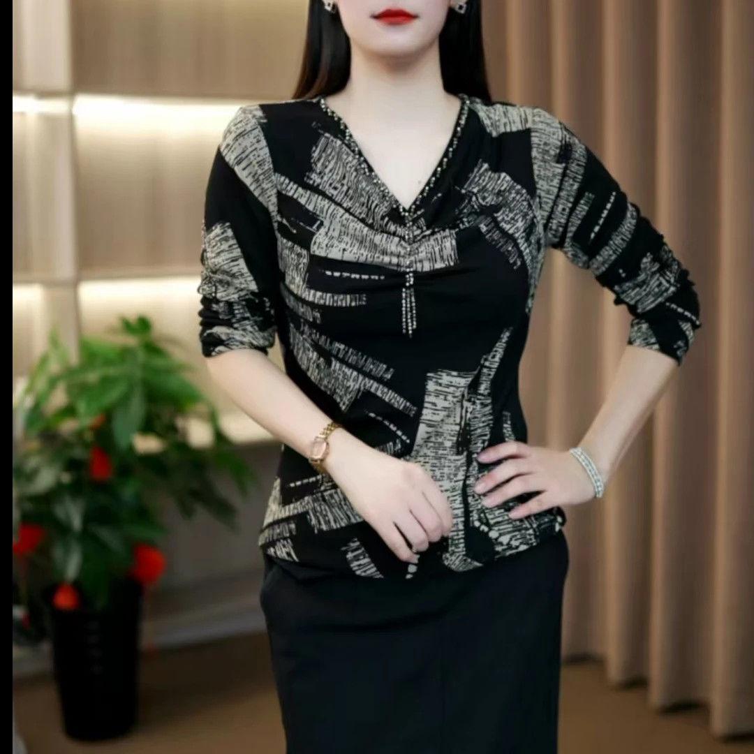 Black Elegant V-Neck Retro Long Sleeve Plus Size Slimming Women s Top L чёрный