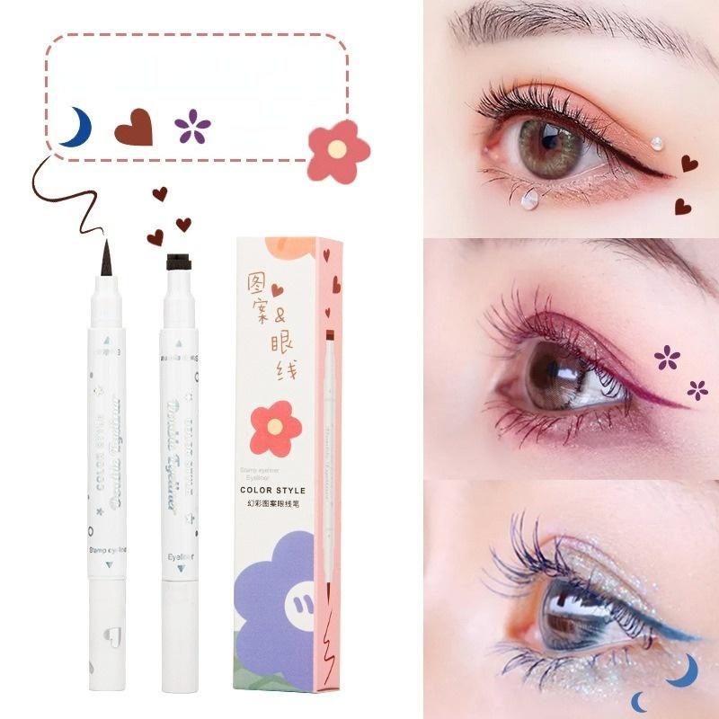 1 Pcs Double Head Color Eyeliner Quick-drying Non-smudge Color Printing Liquid Eyeliner 2 In 1 Eye Makeup Cosmetics HTBE YSXX
