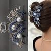 Large Dragon Design Hair Claw Clip Half Up Hairpin Hair Accessory with Pearl Detail and Rhinestone Embellishments for Elegant Updos
