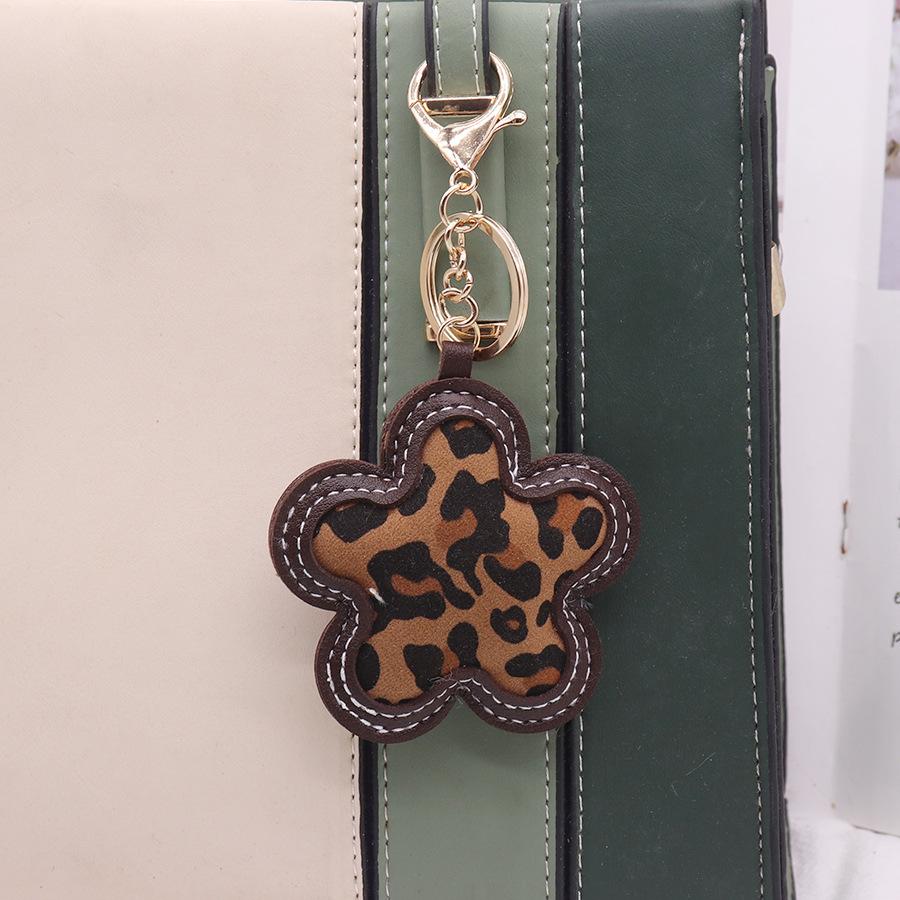 Korean Leather Leopard Print Flower Keychain Car Keyring Handbag Backbag Bag Pendant Hanging Ornament
