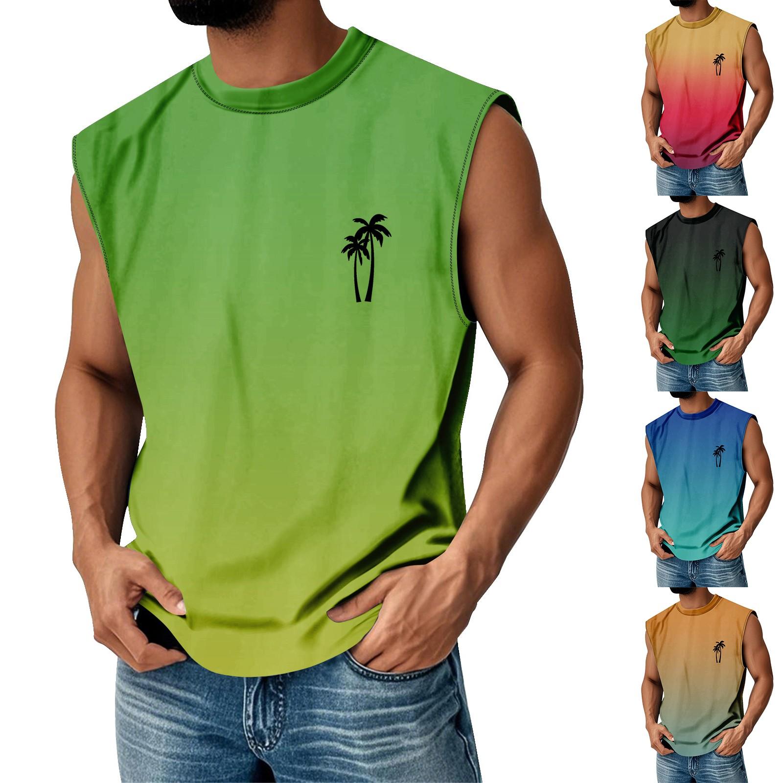 

Мужская летняя майка без рукавов с принтом, круглым вырезом и градиентом, спортивная, в стиле кэжуал L синий