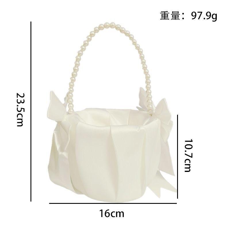

1Pcs Pearl Handle Flower Basket Satin White Western Wedding Basket Kids Hand Held Wedding Bowknot Flower Basket Party Decor белый
