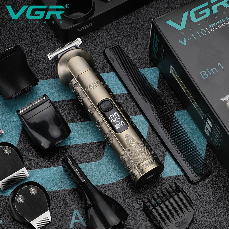 VGR 110 Cortapelos Multifuncional 6 en 1, Cuerpo Metálico Retro Recortador de Vello Corporal Empujador de Tallado para el Hogar, Recortador de Vello Nasal Afeitadora de Cabello Pantalla Digital Afeitadora
