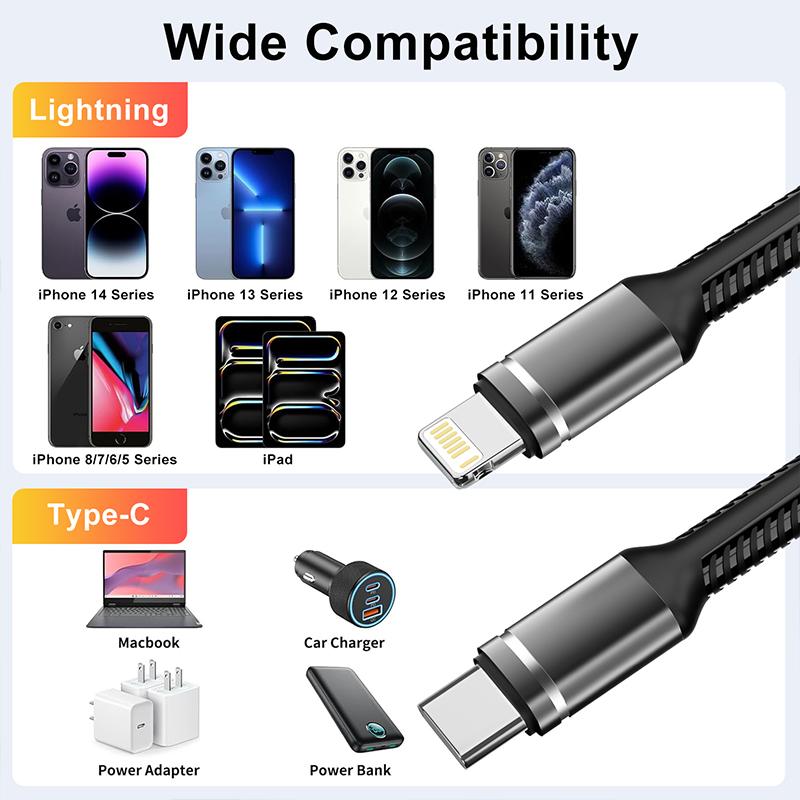 Fast Charging Lightning Cable PD MFI USB C to Lightning Wire for 14 13 12 11 Pro Max 6 7 8 Plus SE Nylon Braided 20W Line