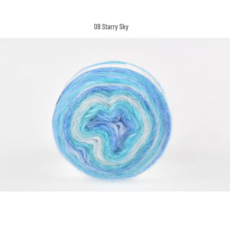 Hand-Dyed Gradient Rainbow Mohair Yarn - Fluffy, Soft, and Perfect for Knitting and DIY Projects.