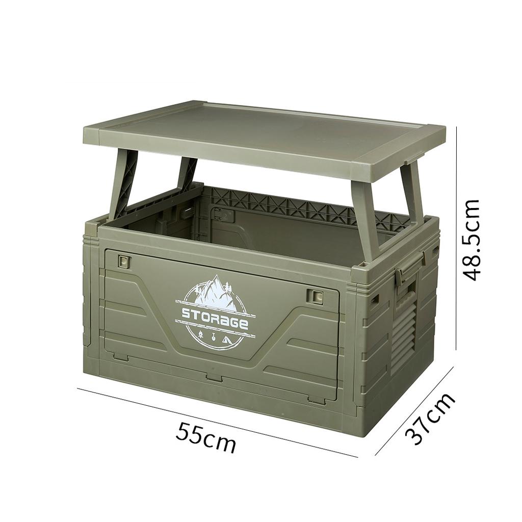 Foldable Plastic Storage Box Side Opening Extended Lid As Table Board Home Storage Case Outdoor Camping Organizer Bin