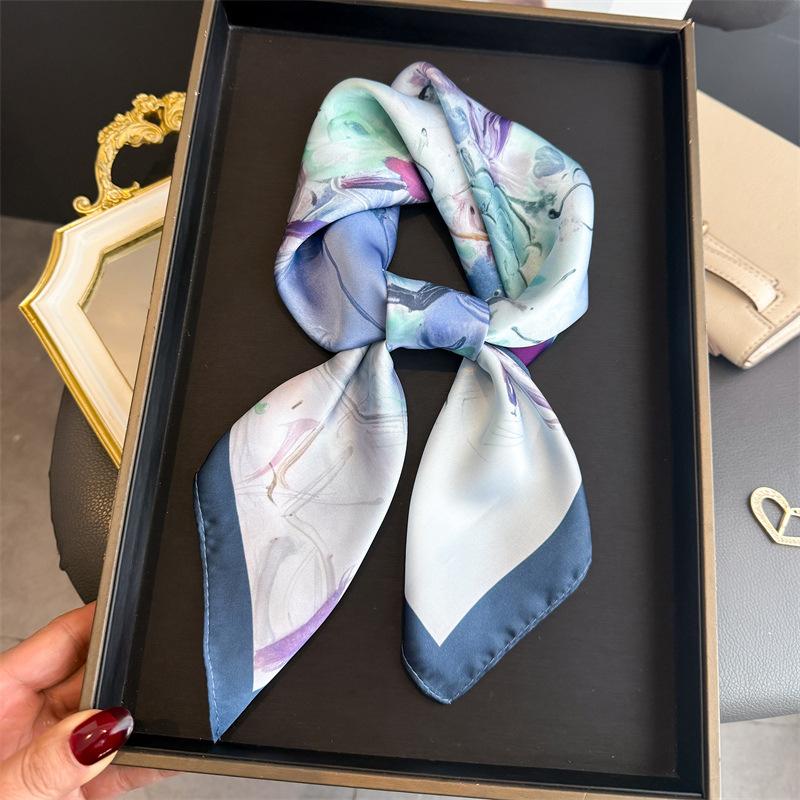 2026 New Floral Printed Square Scarf for Women Soft Lightweight Scarf Headbands Fashion Bag Tie Ribbon Hair Bands Bandana