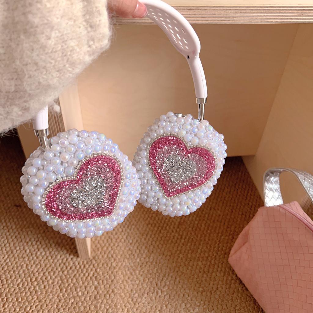 For Airpods Max Earphone Case Love Colorful Pearls Cute 3D Luxury and Classic Headphone Accessorie Back Shiny Cover