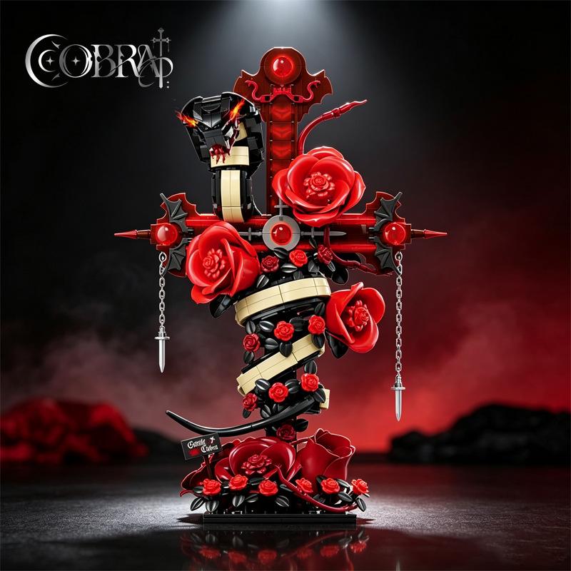 3045 Cobra Cross Rám Stavebnice Halloween Růžový Květ Sestava Kreativní DIY Model Stolní Dekorace Dárek