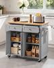 Kitchen Island Cart with Storage, 1110 mm Wide Mobile Rolling Storage Island on Swivel Wheels, with 2 Drawers, Storage Cabinet, Spice/Towel Rack,