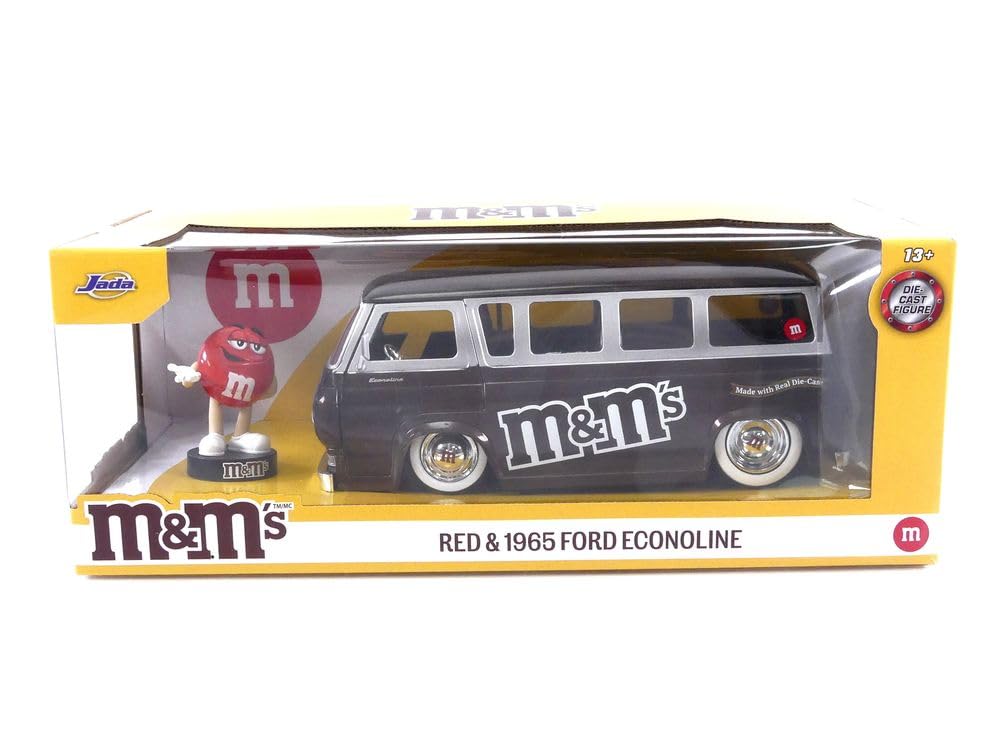 1965 Ford Econoline Car with Red Toys for Kids and Adults M&M's 124 Die-cast Figure,
