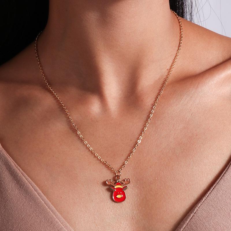 European & American Christmas Necklace Set: Reindeer, Cane, Santa Claus & Tree Pendants