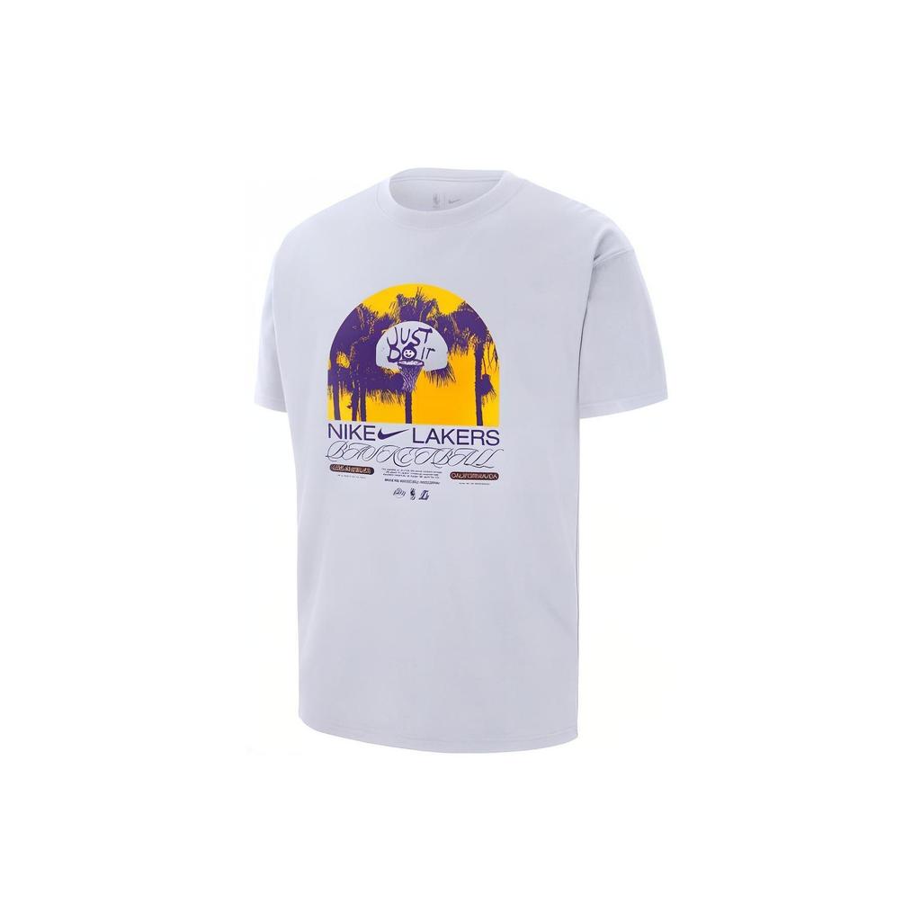 Nike Courtside Los Angeles Lakers Alphabet Print Crew Neck T-Shirt Men Tops White DR6301-100