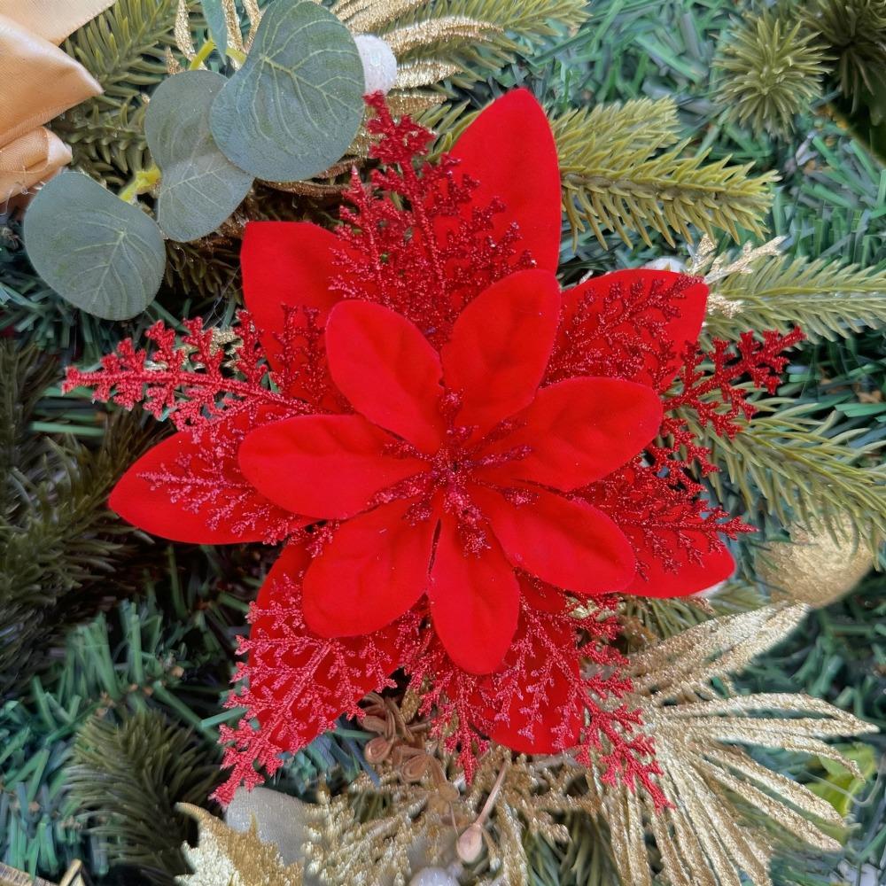10 Stück Weihnachten Künstliche Blumen Stoffmaterial Rot Silber Gold DIY Kranz Anhänger Reißfest Noel Dekorationen
