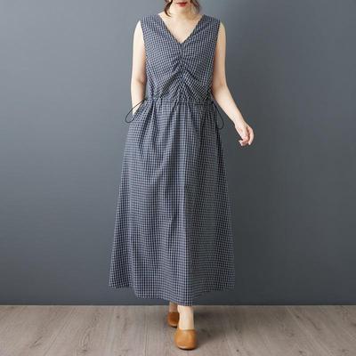 Sleeveless Plus Size Cotton Vintage Plaid New In Dresses for Women Casual Loose Long Summer Dress