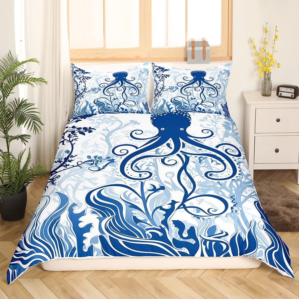 

Octopus Bedding Set for Kids Boys Girls Ocean Kraken Comforter Cover Tentacles Duvet Cover Sealife Sea Animal Quilt Cover 3 PCS EU Single(135x200cm)