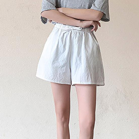 Women Sports Shorts Breathable Solid Color Elastic Waist A-line Loose Exercise Drawstring High Waist Women Shorts Female Clothes