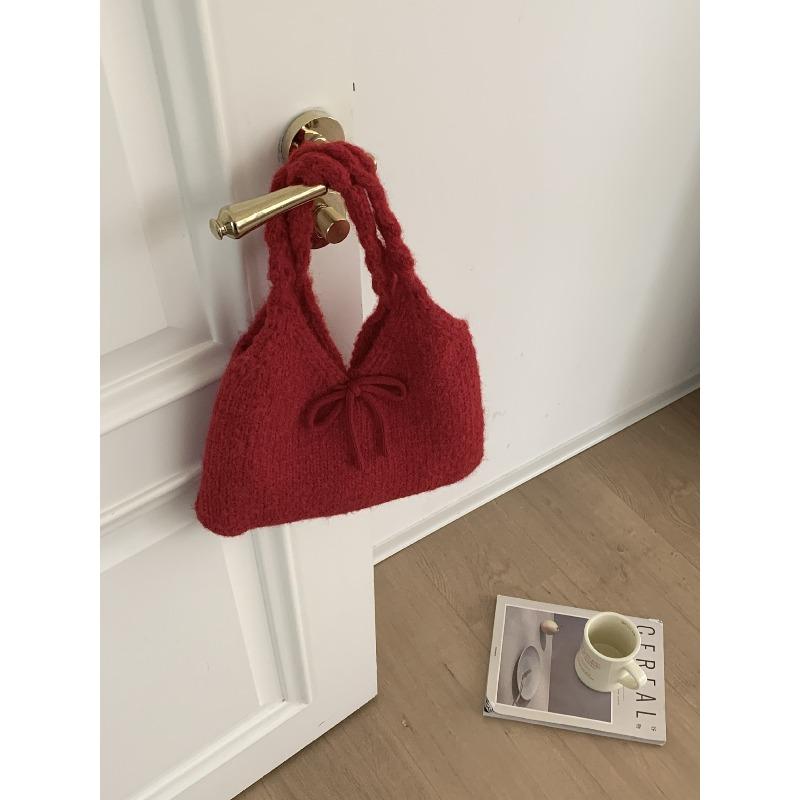 Casual bag bow handbag Japanese autumn and winter cute underarm bag large capacity simple knitted bag new