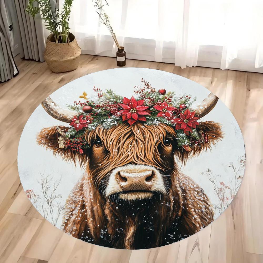 Scottish Highland Cattle Pattern Round Rug Kids Room Circular Carpet Living Room Bedroom Home Decoration Computer Chair Area Mat