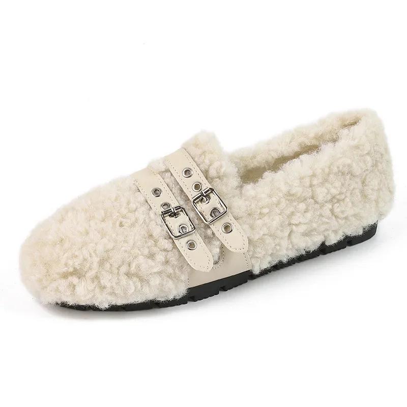 

Мода Большой размер 43 Женские плоские плюшевые туфли Теплые туфли-лодочки Лоферы Вечеринка и Рабочая одежда Зимние женские повседневные балетки Мэри Джейн Туфли-лодочки 33 слоновая кость