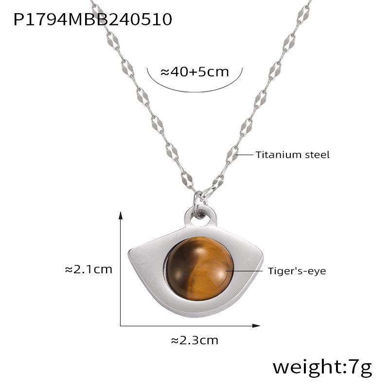 Retro Tiger Eye Fish Mouth Titanium Steel Necklace for Women - Fashionable Light Luxury Design