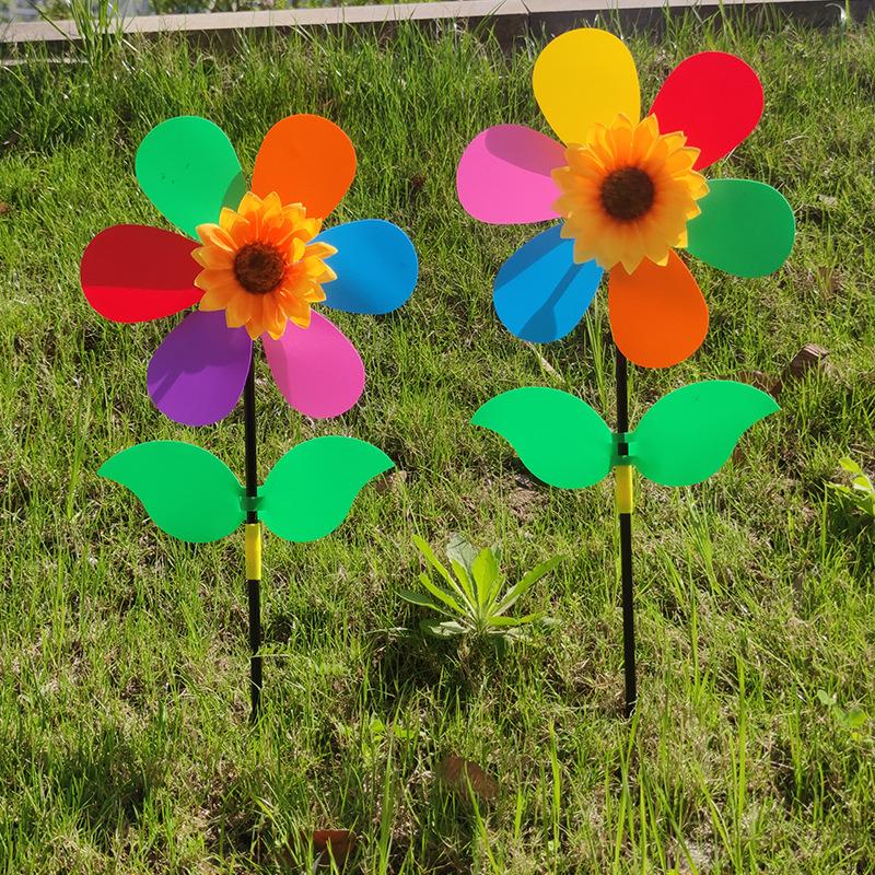 Sunflower Windmill Pinwheel Colourful Sequins Foldable Windmill Carry Camping Picnic Home Garden Decoration Wind Spinner Kid Toy