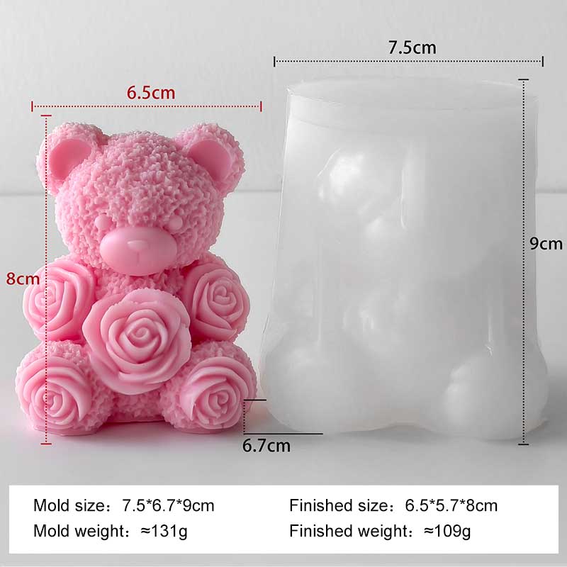 DIY Valentine's Day Rose Bear Silicone Mold Handmade Gift Scented Candle Gypsum Resin Mould Wedding Decor Candle Making Supplies