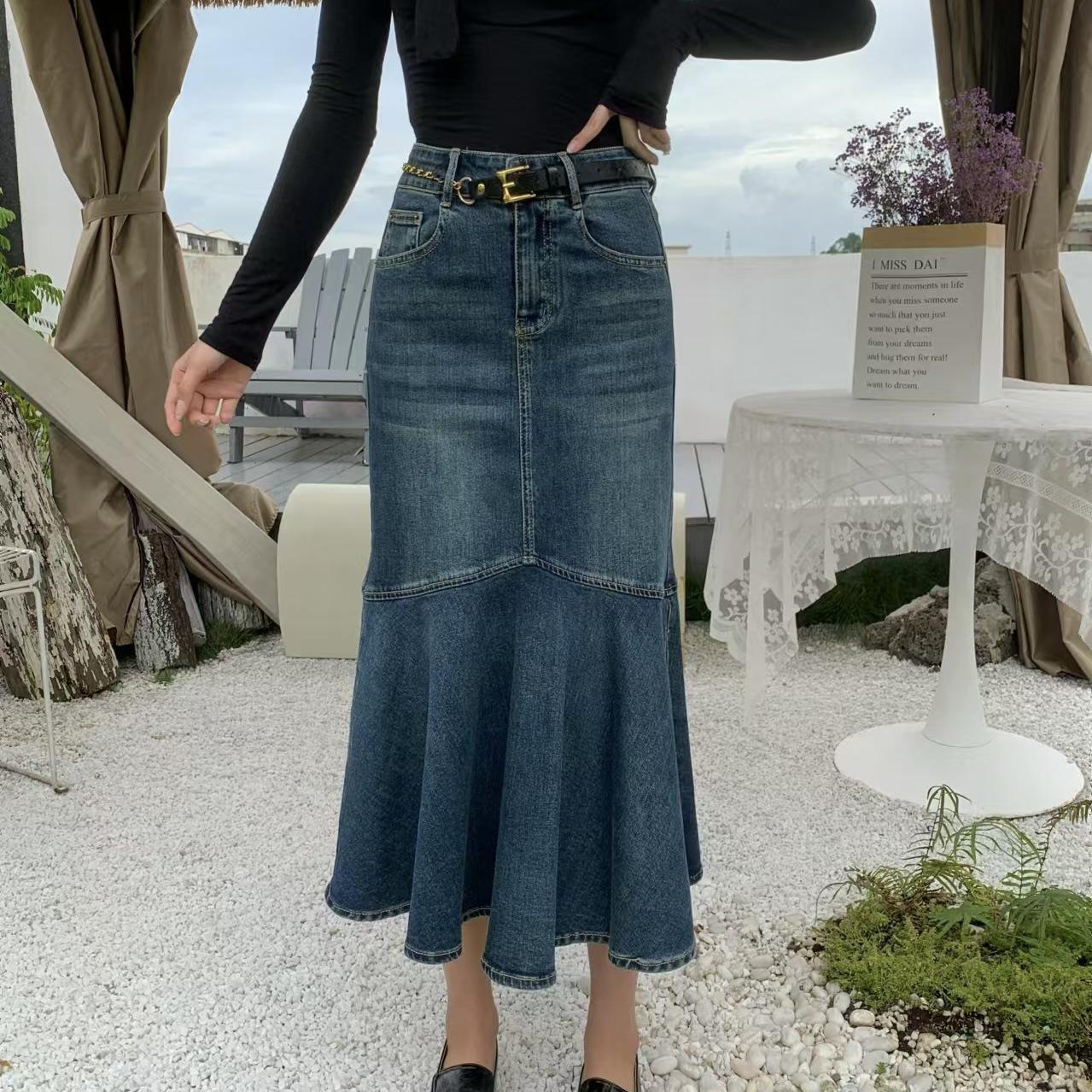 

Nanyou Women s 2024 High-Waist Denim Bodycon Midi Skirt M синій