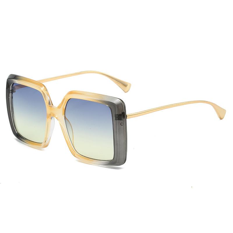 Simple Square Elegant Large Frame Sunglasses Gradual Change Color Metal Thin Leg Glasses
