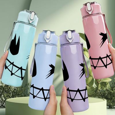 1PC Simple Black Evil Smile Graphic 750ml Color Plastic Water Bottle Leakproof Flip Straw Lid For Sports Office Home Use