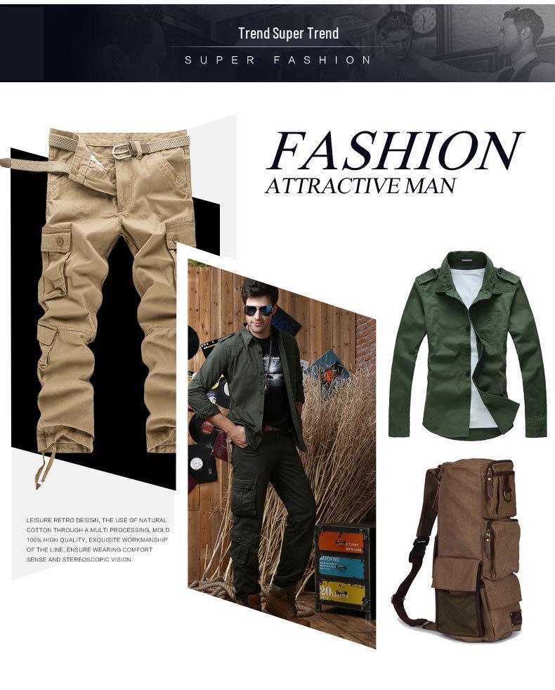 Men's Loose Fit Cotton Tactical Pants with Multi-Pockets