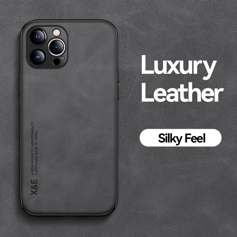 Slim Matte Frosted Leather Phone Case For iPhone 16 15 14 Plus 13 Mini 16Pro Max Mini Build-in Iron Magnetic Plate Back Cover