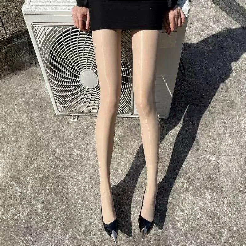 Women Sexy Sheer Flesh Light Stockings Erotic Oil Shiny Transparent Tights Slim Glossy Smooth Anti Hook See Through Pantyhose