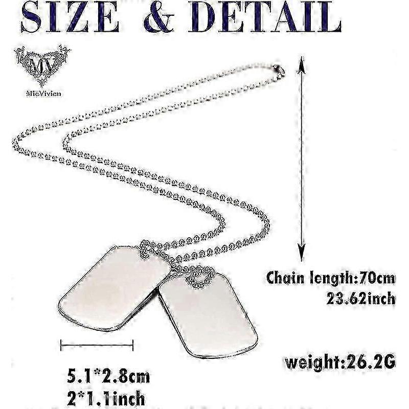 Army Style Double Dog Tag Pendant Mens Necklace, Biker 70cm Ball Chain