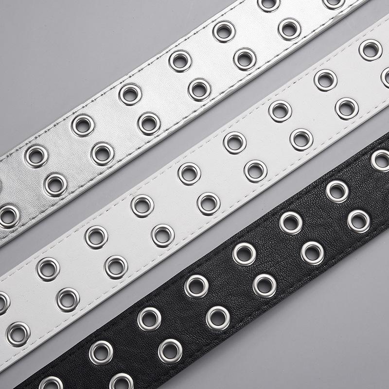 Unisex Punk Double Eyelet Rivet Belt with Pin Buckle for Men & Women