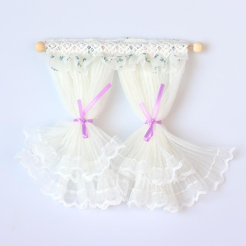 1/12 Dollhouse Lace Curtains Model Dollhouse Bedroom Living Room Decoration Dolls House Furniture Accessories Micro Scene Decor