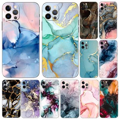 Marble Stone Texture Phone Case for Iphone 5 5s 2020se 6 6s 7 8 Plus X 10 XR XS 11 12 13 Mini Pro MAX Black Tpu Back Cover