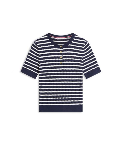 TOMMY HILFIGER Cotton Cable Henley Neck Sweater (T22G1Kto063Wt10A5)