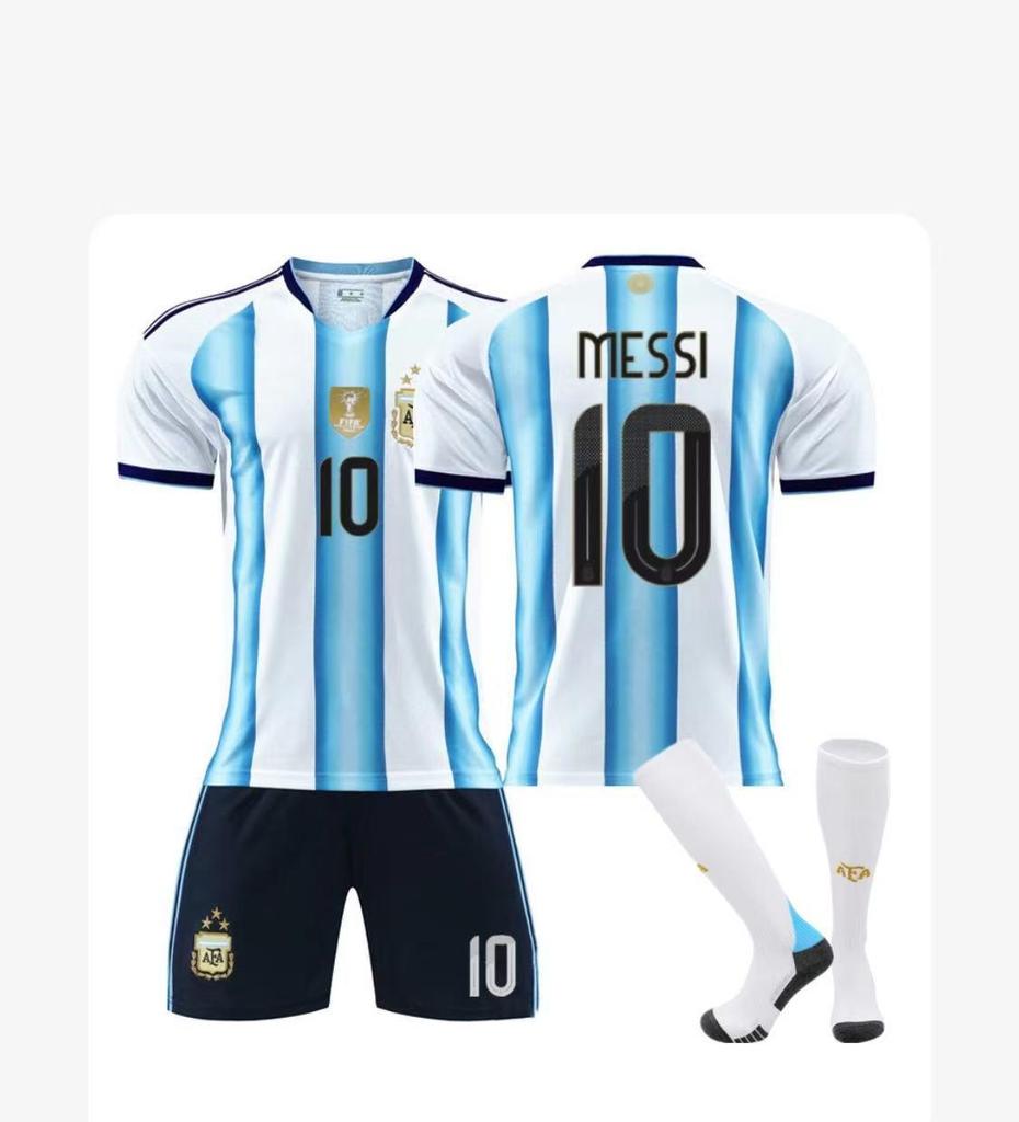 Argentina Home No. 10 Messi & No. 21 Dybala Kids Soccer Jersey Set - World Cup 2526