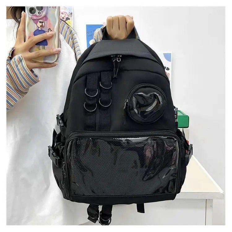 

Рюкзак Ита-бэг большой вместимости в японском стиле с прозрачной передней частью для значков и кукол - Универсальный студенческий школьный рюкзак чёрный