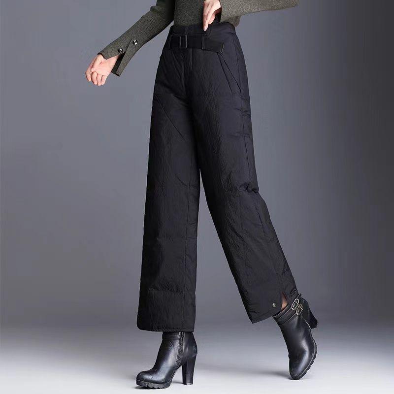 Women's High-Waisted Loose-Fit Bootcut Down Cotton Pants - Winter 2023 Trend