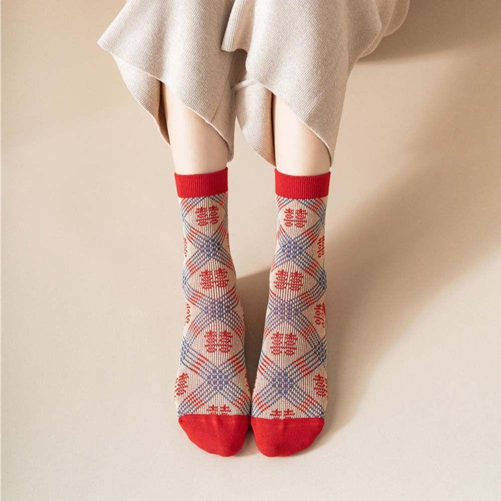 Thick New Year Women's Socks Cotton Socks Autumn Winter Red Socks Middle Tube Socks  Autumn