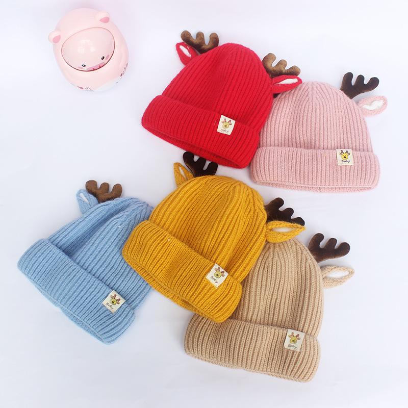 Kids Christmas Cap Cute Elk Ear Baby Beanies Cartoon Antlers Toddler Crochet Bonnet 1-4year Children Winter Warm Woolen Knit Hat