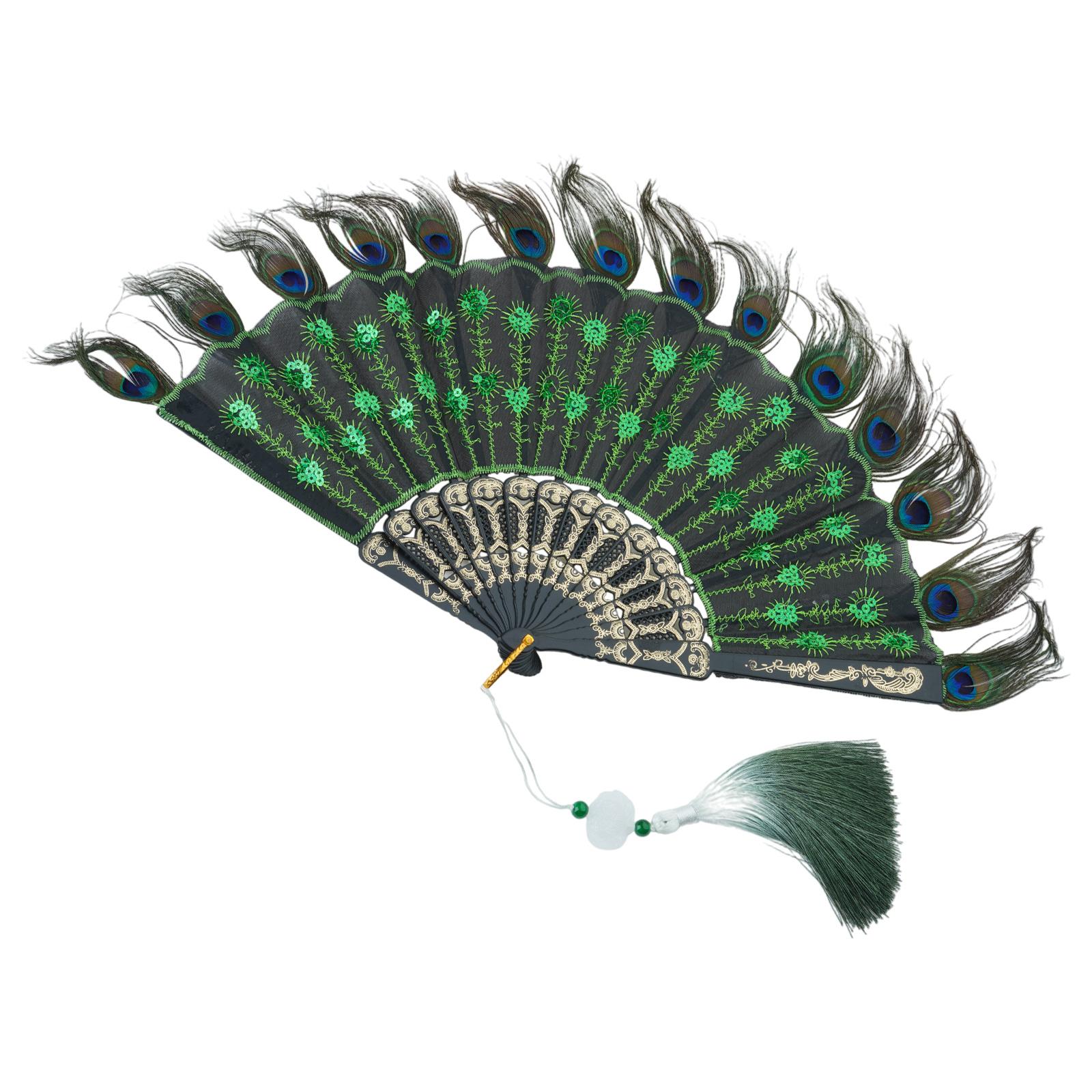 

Винтажный ручной веер из павлиньих перьев для костюма и чаепития с вышивкой, опциональный цвет 2